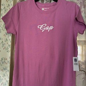 GAP White Script Logo Orchid Pink Tee sz Large